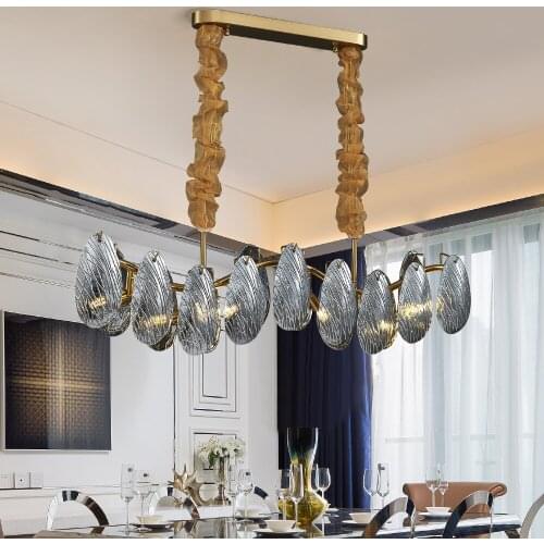 Modern living room chandelier 2021 rectangle kitchen island hanging lamp smoke gray/white glass chandeliers