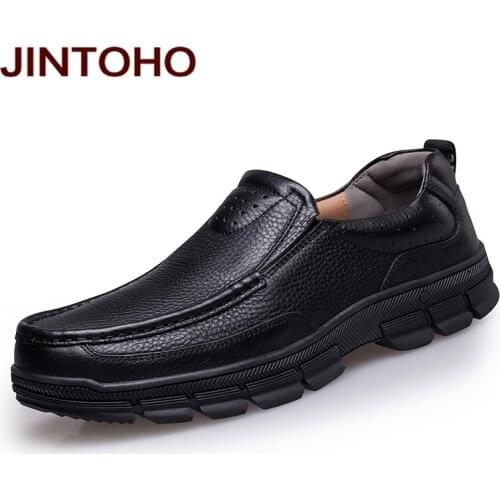 JINTOHO Big Size Men Genuine Leather Formal Shoes Slip On Men Loafers Glitter Dress Business Shoes Quality Moccains Men Flats