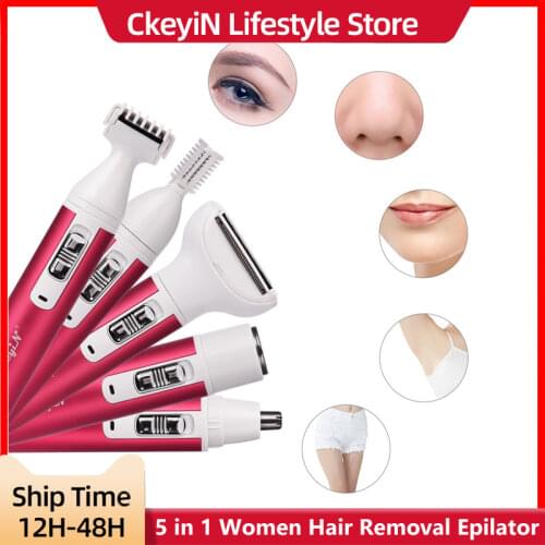 5 in 1 Women Shaver Painless Hair Removal Epilator Shaving Machine Face Beard Eyebrow Nose Trimmer Body Bikini Electric Razor