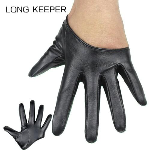 LongKeeper New Design Sexy Leather Gloves for Women Half Palm PU Leather Gloves Party Show Mittens Black Gold Silver Full Finger