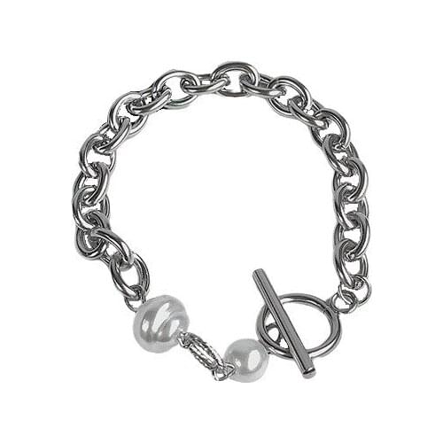 POTCET Korean Fashion Womens Stainless Steel Pearl Bracelet Geometric Hip Hop Niche Personality Jewelry Free Shipping