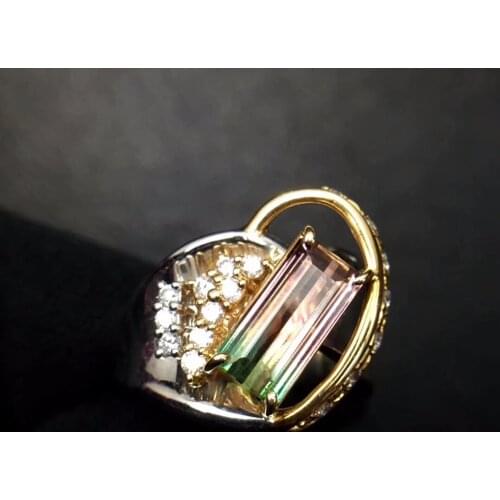Tourmaline Ring Pure Platinum 900 Gold AU750 100% Natural Watermelon Tourmaline 1.88ct Gemstone Female Rings for Women Fine Ring