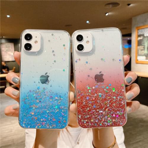 100Pcs/Lot Clear Glitter Phone Case For iPhone 12 Mini 11 Pro Max XS Max XR X 7 8 Plus SE 2020 Gradient Rainbow Sequins Coque
