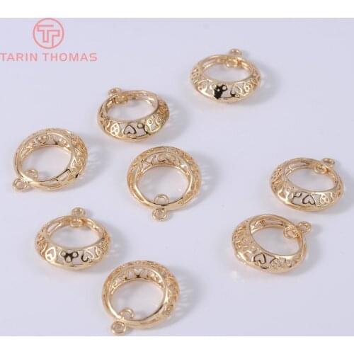 6PCS 15x18MM 24K Champagne Gold Color Plated Brass Round Earrings Connector Charms High Quality Diy Jewelry Accessories