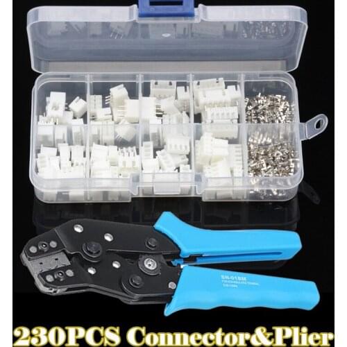 230pcs XH2.54mm 2p 3p 4p 5 pin 2.54mm Pitch Terminal Kit / Housing / Pin Header Connector Wire Connectors Crimping Plier