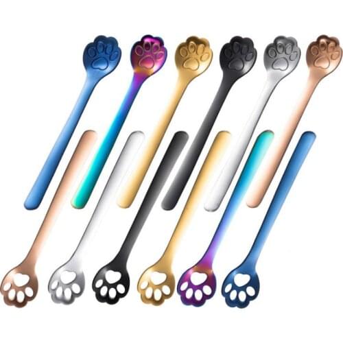 300pcs Cat Paw Claw Hollow Spoon 304 Stainless Steel Stirring Spoon Tea Coffee Dessert Spoons Cute Cafe Kitchen Tableware SN2096