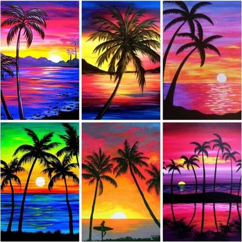 Huacan Diamond Mosaic 5D Tree Sunset Diamond Art Painting Kits Embroidery Landscape Personalized Gift Needlework Home Supplies