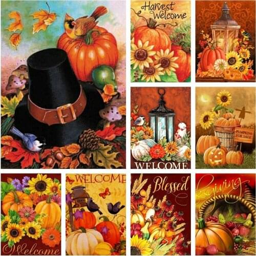 MomoArt Diamond Embroidery Full Square Pumpkin Diamond Mosaic Thanksgiving Painting Cross Stitch Sunflower Picture Handmade Gift