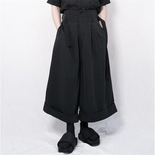 2021 large Yamamoto Style Mens casual pants wide leg pants skirt pants bulky super loose large roll side pants