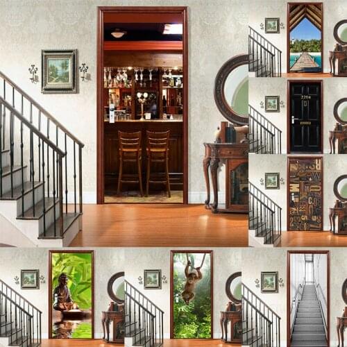 Door Stickers PVC Self-adhesive Waterproof 3D Removable Home Decoration Wine Rack Decals DIY Combination Series Wall Art Mural