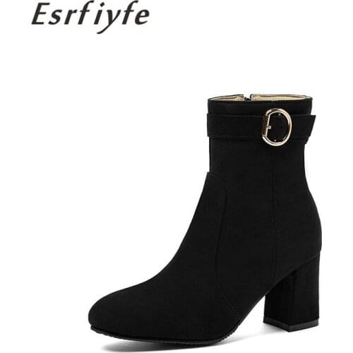 ESRFIYFE 2021 New Woman Ankle Boots Flock Womens Shoes Party Booties Fashion Autumn Winter High Heel Shoes Large Size 34-48