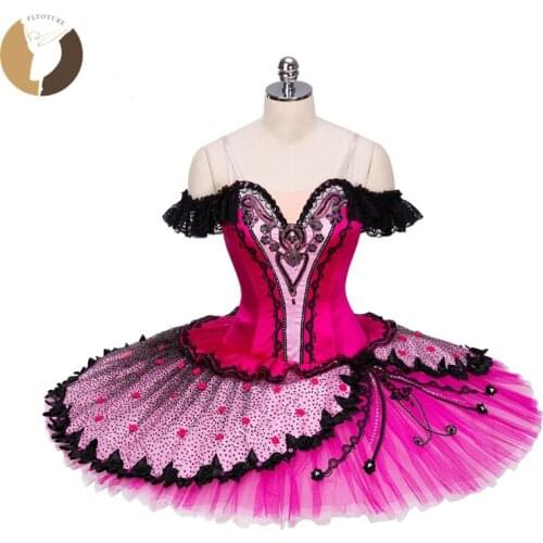 FLTOTURE Adult Children Rose Red Ballet Tutu Dresses Satin Lace Pancake Tutus Custom Made Spanish Paquita Performance Costumes