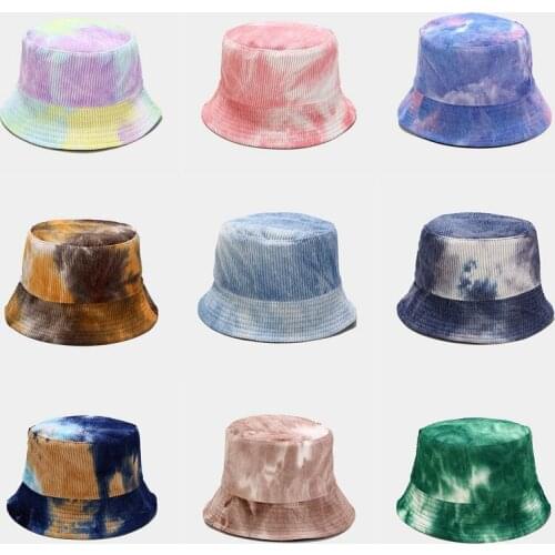 Tie Dye Corduroy Bucket Hat For Women Spring Autumn Men Panama Outdoor Hiking Beach Fishing Cap Sunscreen Female Sunhat Bob