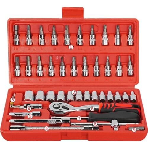 Auto Repair Tools 46 Pieces Ratchet Torque Wrench Combination Tool Kit 1/4 Inch Socket Kit Auto Repair Tool Kit