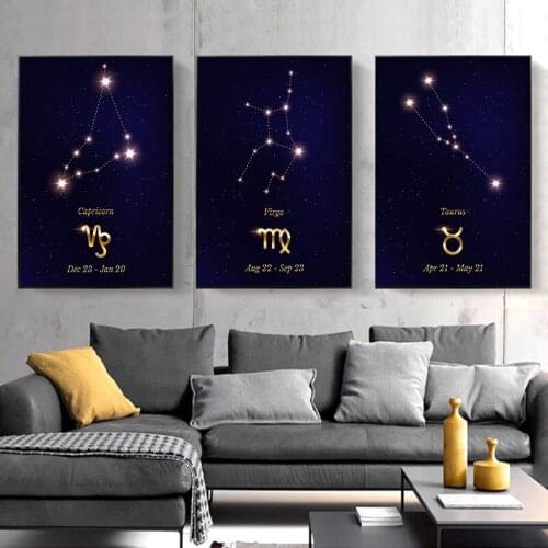 Cuadros 12 Zodiac Signs Constellation Galaxy Canvas Painting Posters and Prints Wall Art Pictures for Living Room Home Decor