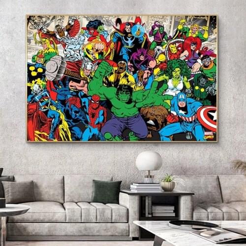 Marvel Comics Canvas Paintings Superheroes Character Hulk Avengers Prints and Posters Wall Pictures for Kids Room Decor Cuadros