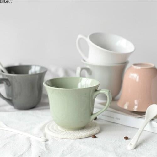 Ceramic solid color simple mug large diameter American Italian hanging ear hand coffee cup European style coffee mug
