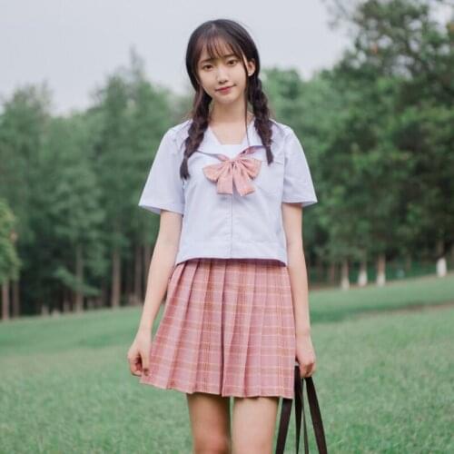 Korean long Sleeves School Uniform Suit Girls Performers Student Costume womens japanese School uniform shirt + Plaid skir