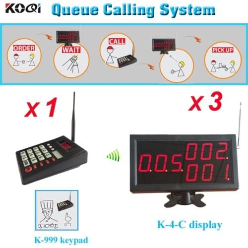 Kitchen call customer system to pick up the food 1pc keypad with 3pcs 3-digit screen show 999 persons number