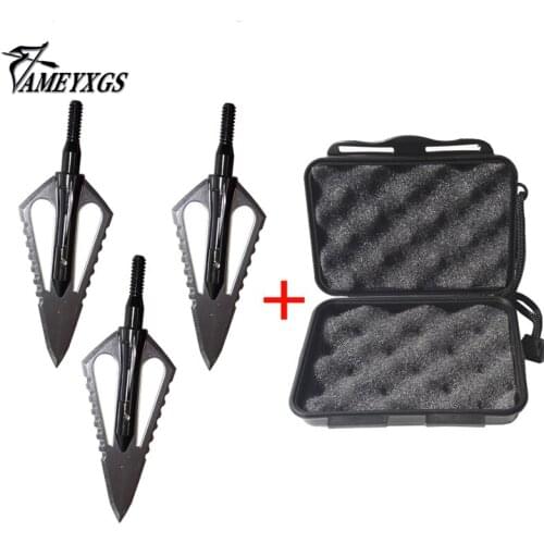 Archery Hunting Broadhead Crossbow Arrowhead 100 Grain 4 Blades Steel Black Arrowhead Point Tip Compound Bow with Plastic Box