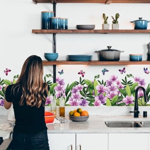 Romantic Flower Butterfly Baseboard Living Room Cabinet Entrance Aisle Shop Glass Window Door Cabinet Decorative Wall Stickers