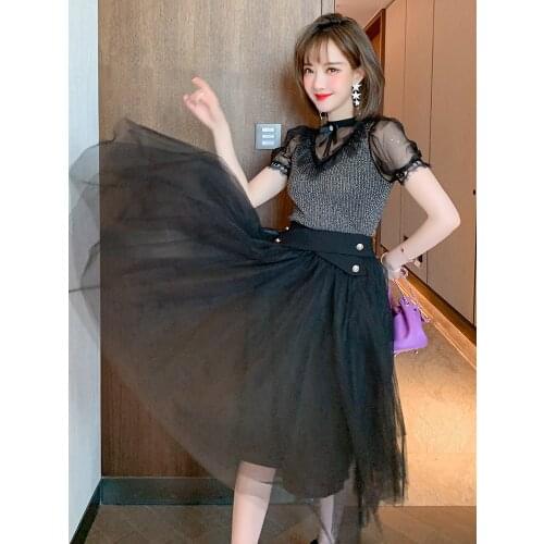 Cross small irregular head high waist pendulum bitter fleabane bitter fleabane gauze new skirts in summer