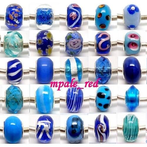 Wholesale 100pcs Mixed Style Royal Blue European Murano Lampwork Glass Beads Fit Charm Bracelet and Necklace LGB73-5