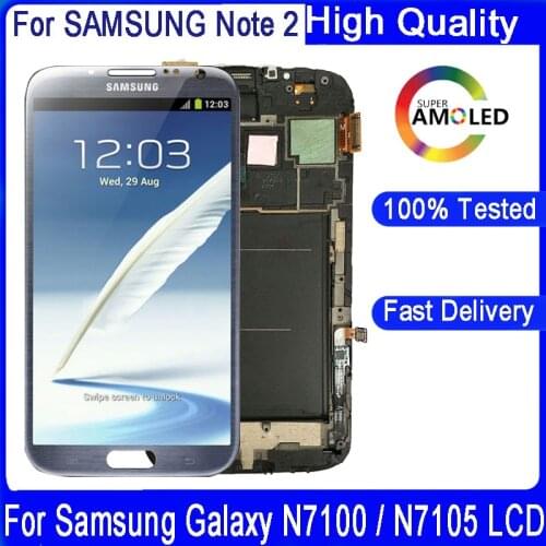 100% Original 5.5“ AMOLED LCD For Samsung Galaxy note 2 N7100 N7105 LCD With Frame Display Touch Screen Digitizer Assembly