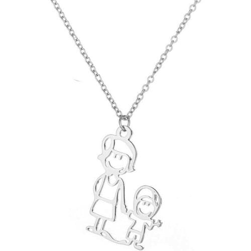 1pc Mom & Baby Stainless Steel Pendant Necklace We Are Family Necklaces Women Girls Kids Fashion Jewelry Gift