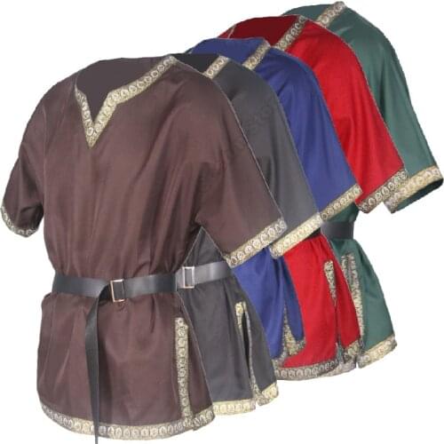 S-6XL Viking T shirt Medieval Reenactment Costume Renaissance Warrior Knights Adult Tops Short Sleeves Pirate LARP Shirt For Men