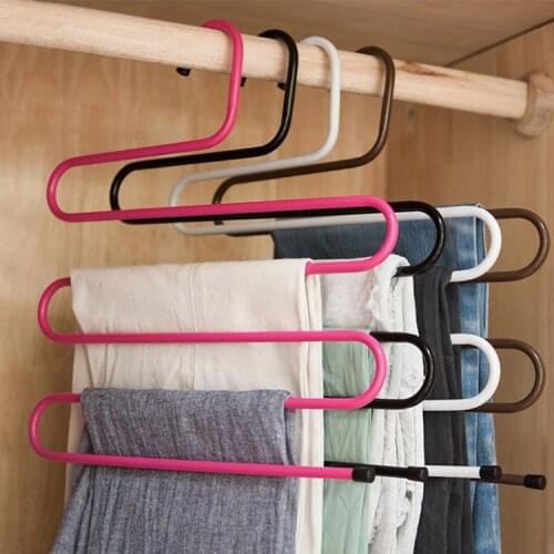 S-shaped 5 Layers Trousers Scarf Hanger Rack Bathroom Kitchen Organizer Pants Holder Tie Rack for Clothes Hanger