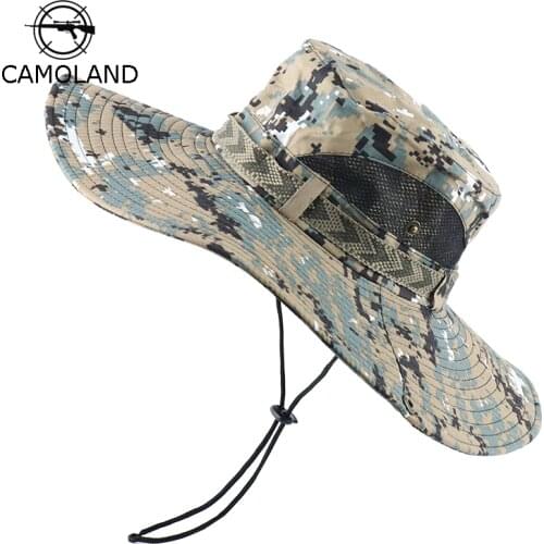 CAMOLAND UPF 50+ Sun Hats Men Long Wide Brim Bucket Hat Outdoor Camouflage Hiking Fishing Boonie Caps For Male Beach Hats