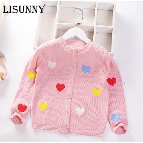 Girls Sweater Autumn 2021 New Korean Style Love Baby Girl Sweater Cardigan Kids Coat Children Fashion Clothes Toddler Sweaters