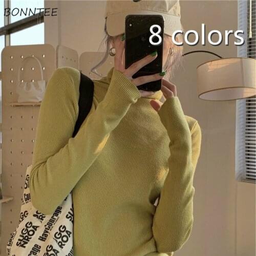 Turtleneck Sweater Women Knitted Clothes College All-match Stylish Elegant Ladies Knitwear Temperament Thicker Soft Basic Tender