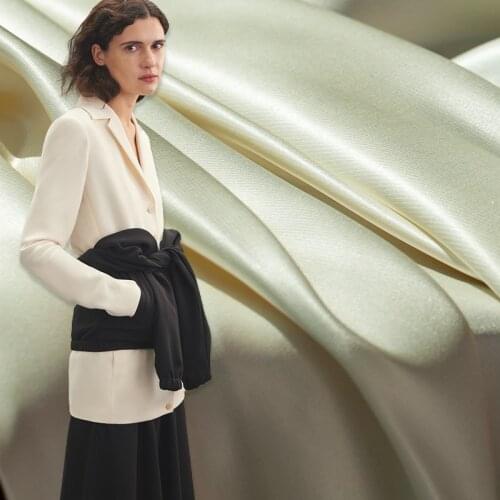 Yarn-dyed texture solid pearl white heavy pure silk satin fabric,30momme,sewing for suits,dress,skirt,jacket,craft by the yard