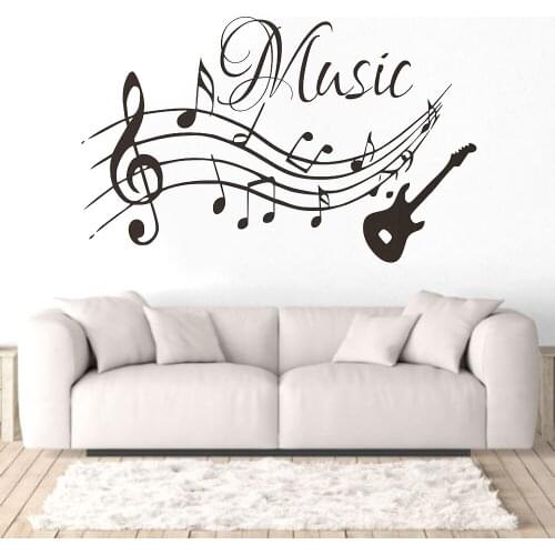 High Quality Musical Notes Music Guitar Vinyl Wall Stickers Living Room Decals Vinyl Removable FM-227