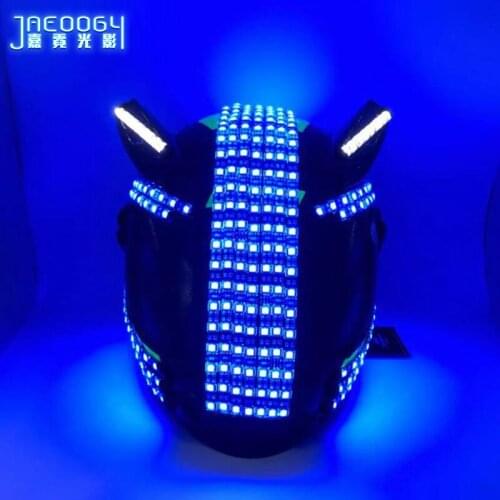 High quality LED color helmet bar nightclub stage performance fluorescent flashing mask rock punk lighting helmet clothing