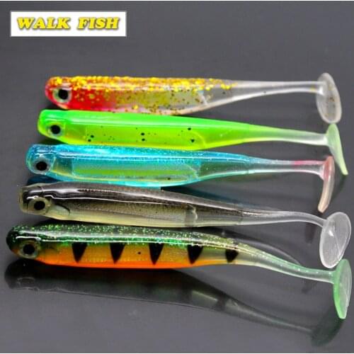 Walk Fish Fishing soft bait 70mm 90mm 2g 5g T tail fish fishing lures Rainbow color Sequin swing winter Ice fishing spinner bait
