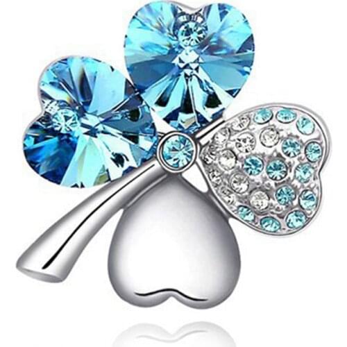 Austrian Crystal jewelry cute romantic pins fashion Four Leaf Clover rhinestone brooches for women accessories