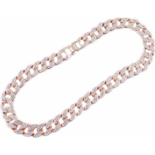 Womens rose gold miami cuban link chain necklace 16mm crystal cz silver color mens hip hop rapper singer iced out jewelry gift