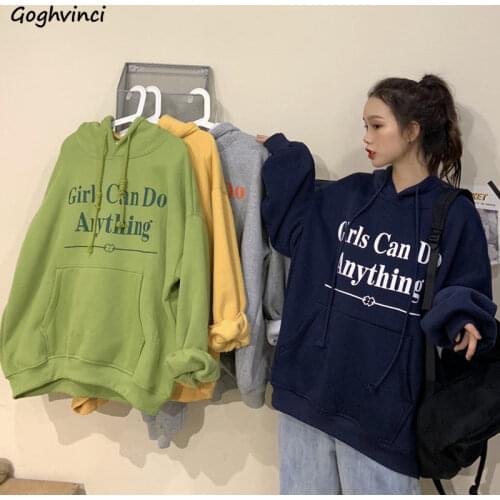 With Hat Hoodies Women Spring Letter Printed Plus Velvet Thicker Warm Loose Ins Fashion Casual Chic Girls Tops Hooded Pocket New