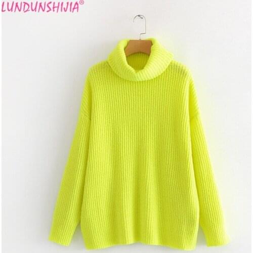 LUNDUNSHIJIA Winter Sweater Women 2018 Fashion Casual Solid Turtleneck Sweater Loose Long Sleeve Knitted Pullover Sweaters