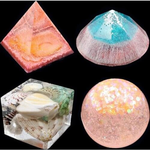 1 Set Pyramid Cube Sphere Diamond Cone Measuring Cup Crystal Epoxy Resin Mold Pendant Ornaments Casting Silicone Mould A5KE