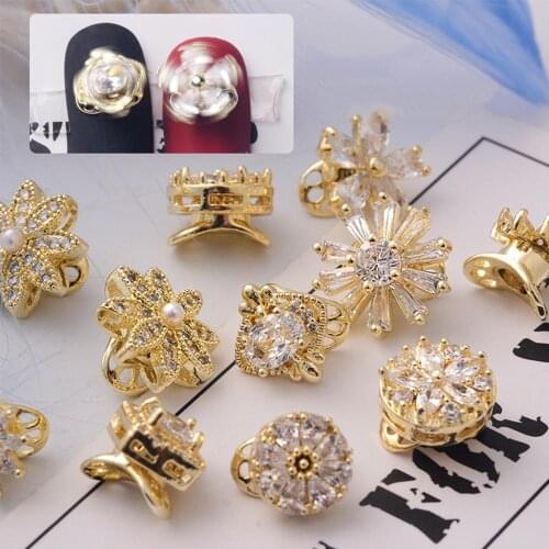 1Pcs Flower Full Rhinestones Nail Art Decor Fast Rotatable Shiny Nail Zircon Metal Alloy Professional Manicure Accessories