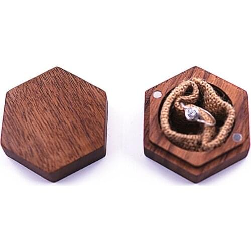 10pcs/lot Hexagon Magnetic Wooden Ring Box Wedding Engage Propose Ring Boxes Jewely Storage Case Gift Boxes NAME ENGRAVING