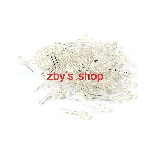 100 Pcs 5mm Diameter 2 Pin White LED Emitting Diodes 3.2-3.4V