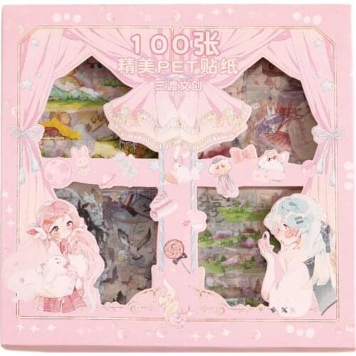 100pcs Kawaii Little Children PET Waterproof Stickers Set Die Cut For DIY Scrapbooking Card Making Phone Case Decoration Label