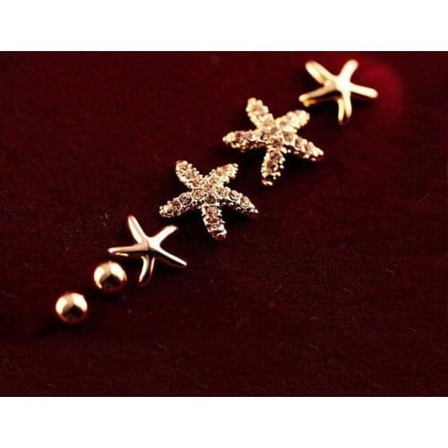 3 Pairs/set Wholesale Gold Color Starfish Shaped Stud Earrings For Women Girls Fashion Rhinestone Sea Star Brincos Earrings