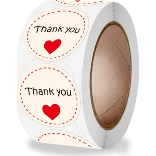 500pcs Heart Thank You Stickers Round Seal Labels Handmade Sticker for Candy Gift Box Packing Bag