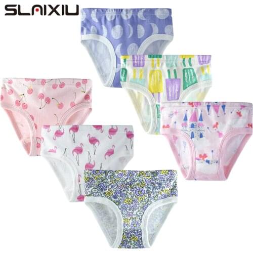 6 Pcs/Lot Cotton Panties Forderwear Cute Cartoon Design Bow for Girl Underpants for kids Clothing 3-10Y